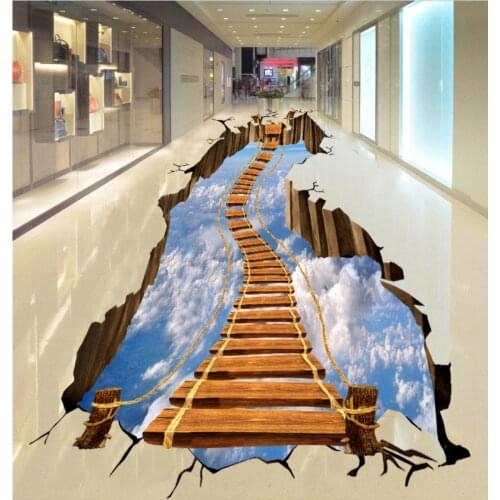Custom any size photo pvc self-adhesive wallpaper 3d floor painting wallpaper 3D large ladder floor
