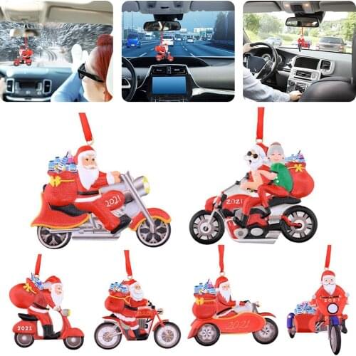 Christmas Car Decoration Rearview Mirror Ornaments Hang Pendant Santa Claus Motorcycle Home Xmas Tree Car Accessories Interior