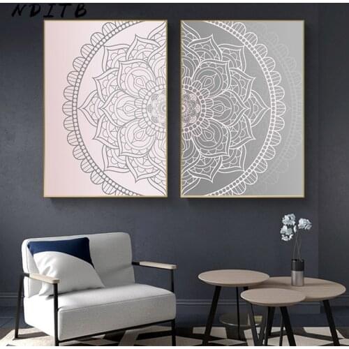 Pink Gray Mandala Abstract Canvas Poster Boho Wall Art Geometric Print Painting Decorative Picture Modern Living Room Decoration