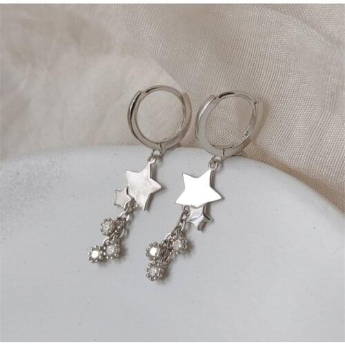 925 Sterling Silver Tassel Crystal Star Bead Stud Earrings For Women Girl Elegant Party Jewelry Prevent Allergy eh604