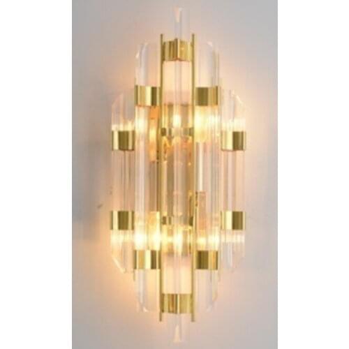 Modern crystal glass tube golden LED wall lamp light sconce hotel foyer bathroom bedroom bedside big gold wall light lamp LED