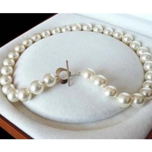 Jewelry Rare Huge 10mm Genuine White South Sea Shell Pearl Round Beads Necklace 18