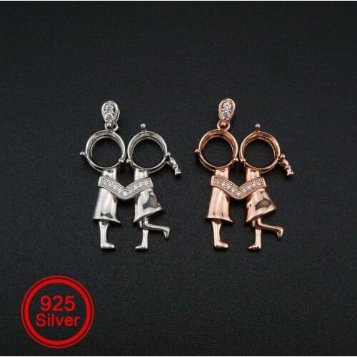 1Pcs 8MM Round Prong Pendant Settings Boy and Girl Rose Gold Plated Solid 925 Sterling Silver Charm Bezel Tray 1411267