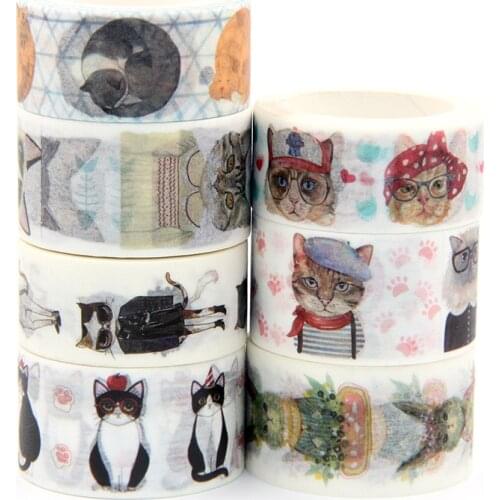 1PC Cute Cat Series Fashion Animal Stickers DIY Washi Masking Tape Stationary School Supplies Decoration