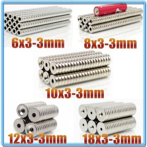 10~200Pcs 6x3 8x3 10x3 12x3 18x3 Hole 3 N35 NdFeB Countersunk Round Magnet Super Powerful Strong Permanent Magnetic imane Disc