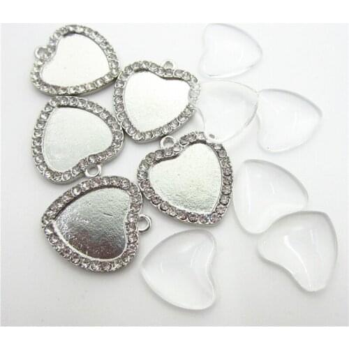 10pcs/lot Crystal Heart Dangle Charms custom jewelry heart charms Making with Clear Glass Cabochons, Copper, Clear, Button: 18mm