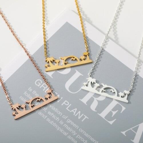 10pcs Palm Tree Necklaces Pendants Stainless Steel Collares Jewelry Rose Gold Chain Colier Femme Bijoux Best Friends Gift