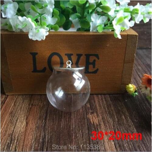 20sets/lot 30mm(20mm opening) glass bubble & silver color base lids with ring set DIY Glass vial pendant Jewelry Accessory