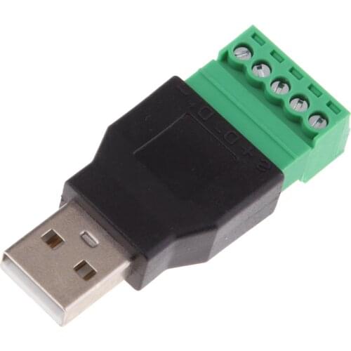 2x USB Type A Male/Female to 5 Pin Screw Shield Terminal Adapter Connector