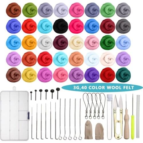40 Colors Wool Felts + Felt DIY Package Craft Needles Tool Set Kit For Needle Felting Spinning Weaving Doll Making