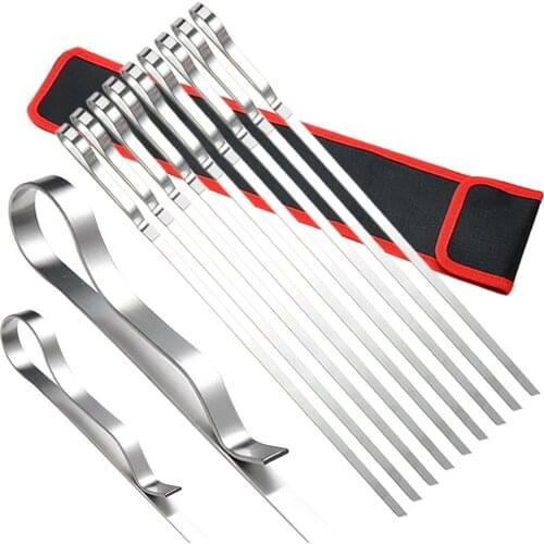6 PCS Barbecue Skewer Sticks with Storage Bag Reusable Grilling Roasting Sticks Stainless Steel BBQ Tools for Outdoor Picnic