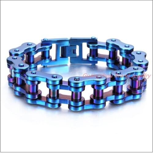 9.25"*19mm 155g Whloesale Jewelry 316L Stainless Steel Blue Motorcycle Bike Chain Mens Bracelet Bangle High Quality Heavy Gift