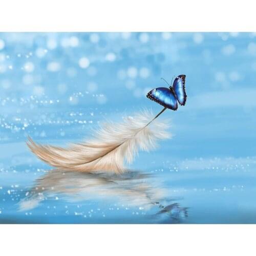 Butterfly And Feather Blue Full Display Square Round 5D DIY Diamond Painting Kit Animal Diamond Embroidery Mosaic Cross Stitch