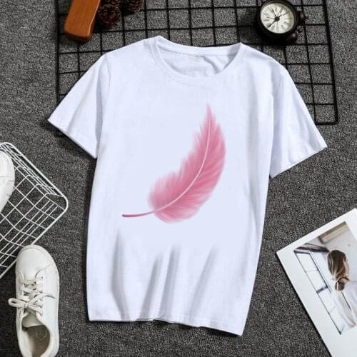 The Great Wave of Aesthetic T-Shirt Women Tumblr 90s Fashion Graphic Tee Cute T Shirts And Falling feathers Summer Tops Female