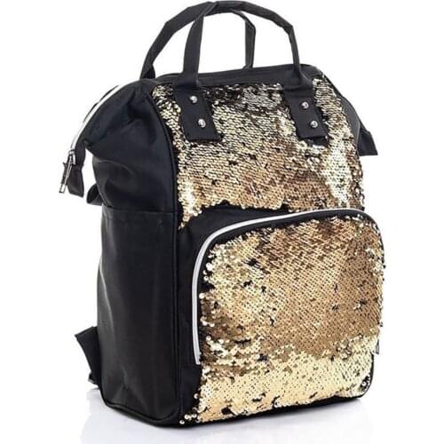 Baby Atta Bag, Mother Baby Care Bag-Gold Sequin Black