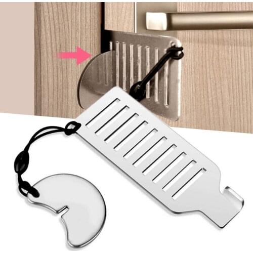Stainless Steel Punch-free Door Locks Anti-theft Lock Door Stop Portable Stopper Door Lock For Travel Hotel Motel Dormitory