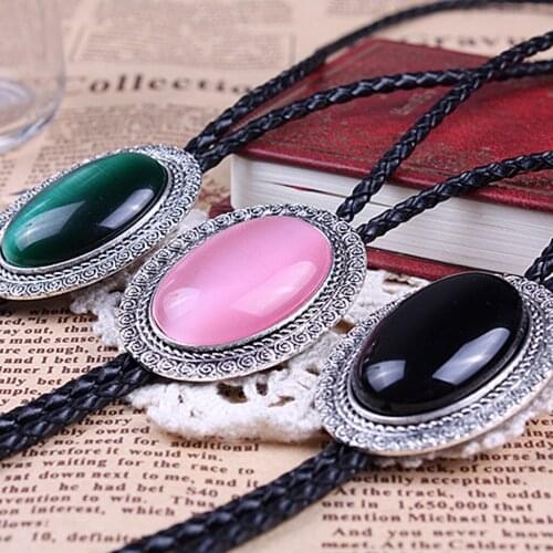 Agate Time Gem bolo tie retro shirt chain bolo collar rope leather necklace tie