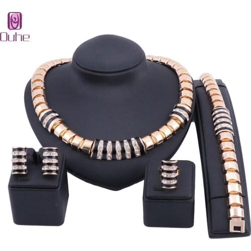Exquisite Nigerian Wedding Fashion African Beads Jewelry Sets Crystal Dubai Gold Color Jewelry Set Wedding Accessories
