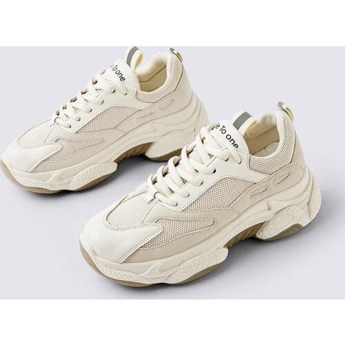 2020 Chunky Sneakers Women 6CM Increased Thick Bottom Platform Women Casual Shoes Breathable Mesh Shoes Woman Beige