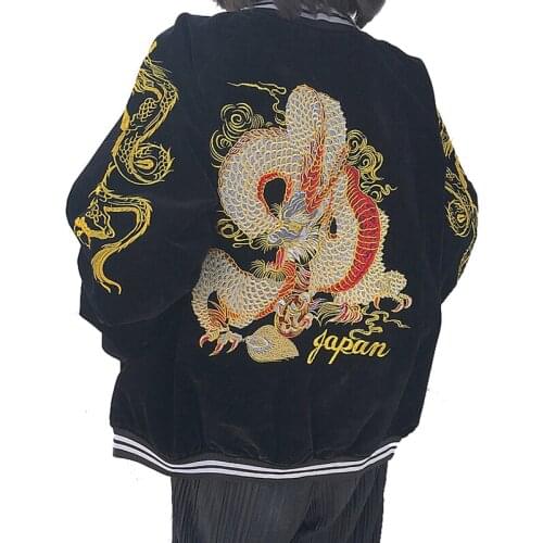 Japan wind design HIGH quality streetwear baseball uniform dragon embroidered Corduroy zipper jacket women clothing outerwear
