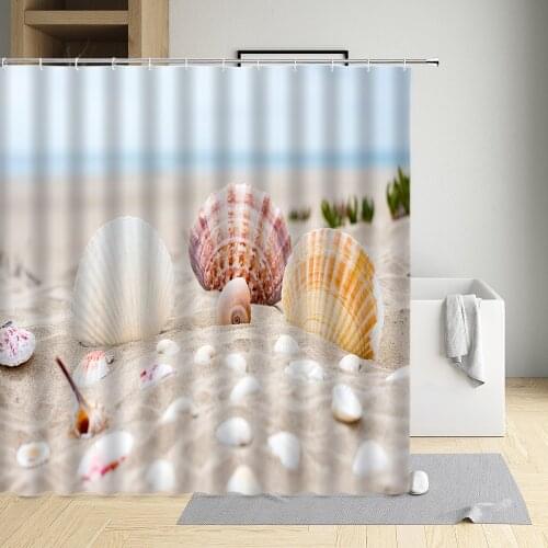 Summer Shower Curtain Beach Swimming Ring Palm Tree Starfish Drifting Bottle Fruit Juice Shell Waterproof Cloth Bathroom Decor