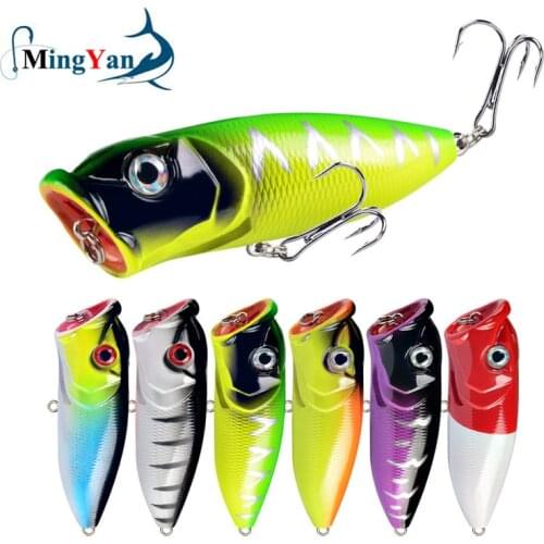 Hot 1pcs Popper Fishing Lures 6.5cm 12g Topwater Hard Bait Artificial Wobblers Plastic Fishing Tackle with 6# Hooks