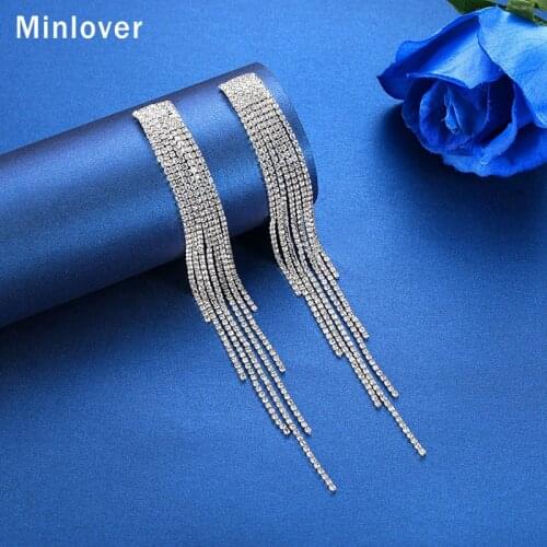 Minlover Newest Summer Long Tassel Earrings for Women Clear Crystal Bridal Hanging Drop Earrings Wedding Jewelry Gift MEH1003
