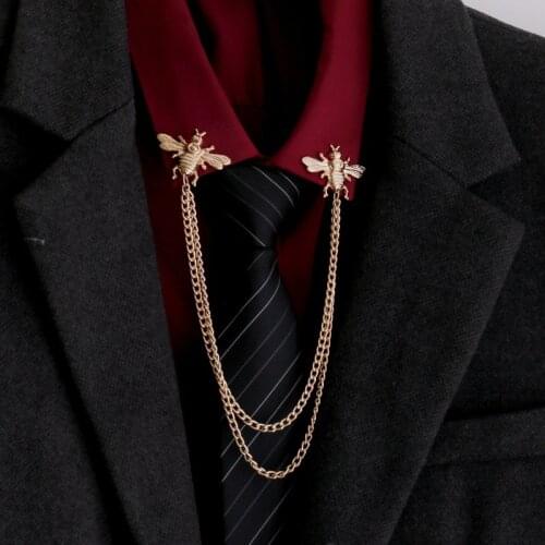 Fashion Style Collar Chain Trendy Man and Woman Shirt Collar Accessories Metal Bee Collar Pin Chain Animal Brooches