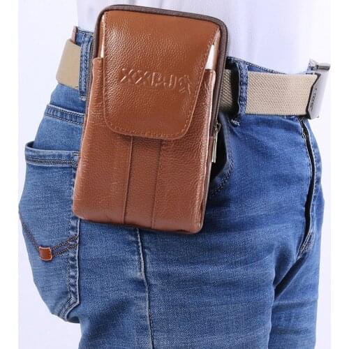 Men Genuine Leather Waist Bag Solid Color Travel Business Casual Fanny Packs Mobile Phone Purse Pocket Belt Bum Pouch