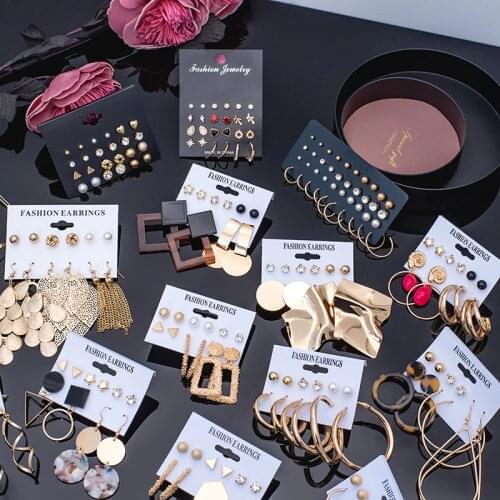 Hot Sale 5-piece set Fashion Korean Acrylic Drape Earrings Bohemian Geometric Round Earrings New 2020 Party accessories