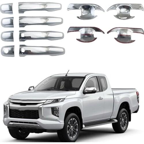 For Mitsubishi Triton L200 2019 2020 2021 Chrome Exterior Door Handle Cover Trim Door Bowls Protector Car Styling Accessories