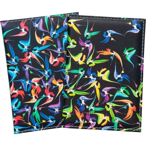 Black colored bird PU Leather Passport Cover unisex Fashion Colourful Travel Passport Cover Travel Wallet Credit Card Holder