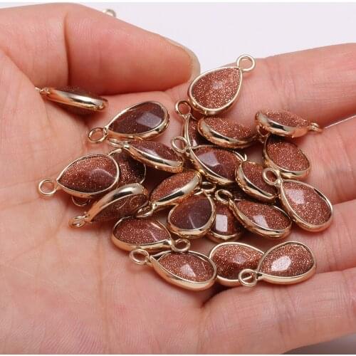 Natural Stone Faceted Gold Sand Stone Pendants Water drop shape Charms for Jewelry Making Diy earring necklace accessories