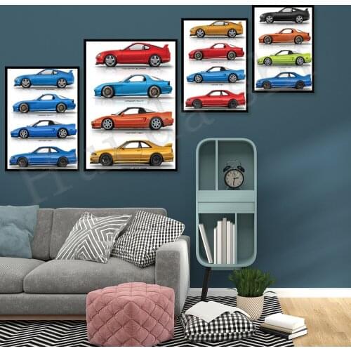 Toyota Supra, Nissan GTR, Mazda RX 7, Honda NSX poster, gift for car lovers, Canvas Print artwork print / gift for him