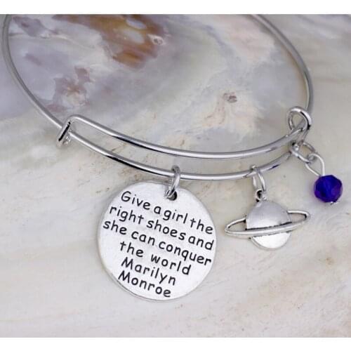 Adjustable bangle give a girl the right shoes and she can conquer the world planet Charm crystal bead Bracelet Jewelry B125