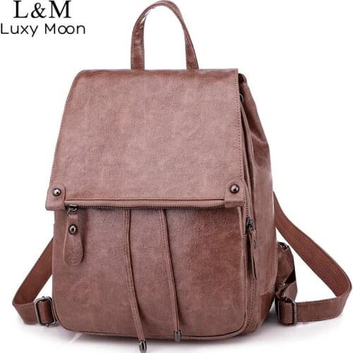 Retro Women Soft Leather Backpack College Preppy Girls School Bags For Student Drawstring Large Bag Trip Ladies Backpacks XA256H
