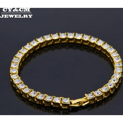 8" Hip hop for Men Luxury Bracelet Bangle Gold Silver Color Iced Out 1 Row 5mm Rhinestones Chain Bling Crystal Bracelets Jewelry