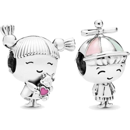 Genuine 925 sterling silver jewelry boy and girl charm beads fit original Pandora bracelet pendant making gift for women jewel
