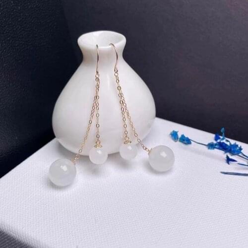SHILOVEM 18k yellow gold real Natural white Jasper drop earrings classic fine Jewelry women wedding gift new myme7-106685hby