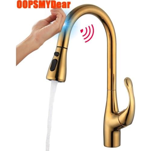 Kitchen Touch Sense Faucet Sink Smart Sensor Gold Tap Hot Cold Mixer Pull Down Grifo 360 Degree Swivel Intelligent Crane Kraan