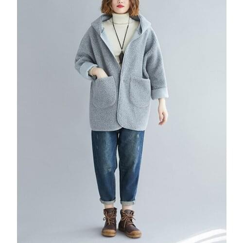 Streetwear Cardigan Coat 2019 Female Winter Hooded Korean Loose Sheep Hair Velvet Fur Coat Jacket Women Plus Size Lamb Wool Coat