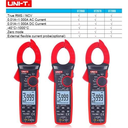 UNI-T Digital clamp meter ac dc true rms 1000A 1000V 6000 counts Current voltage tester +autoscale memory+NCV UT206B 207B 208B