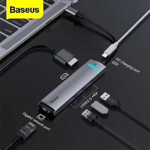 Baseus USB C HUB to HDMI RJ45 USB 3.0 Type C PD Charging HUB Adapter For MacBook Pro Huawei Mate 20 P20 Pro USB C HUB Adapter