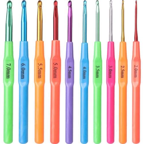 RORGETO Crochet Hook Knitting Needles Yarn Hook Needles for Sweaters Scarves Weaving Sewing Craft Tool 10 Sizes Colorful Crochet