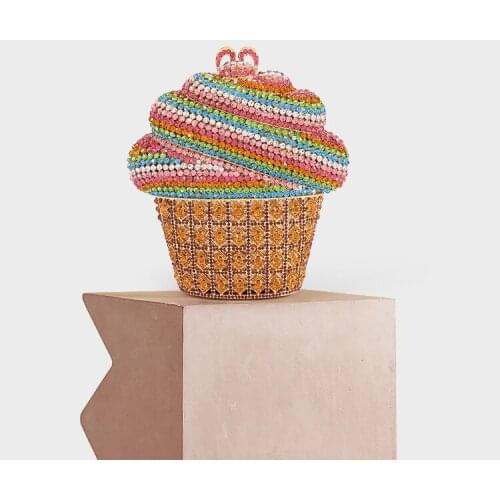 XIYUAN Ice Cream Pink Crystal Diamond Handbag Women Evening Bags Clutch Bag Bridal Mini Metal Handbags Purse Wedding Clutches