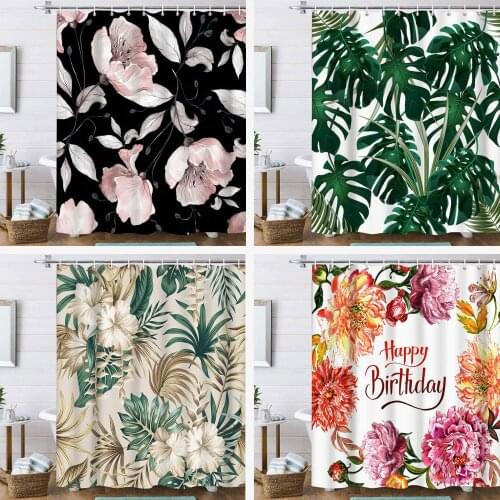 Plant Flower Print Shower Curtain Set Home Decoration Bathroom Curtains Fabric Waterproof Polyester With Hook YL-0032