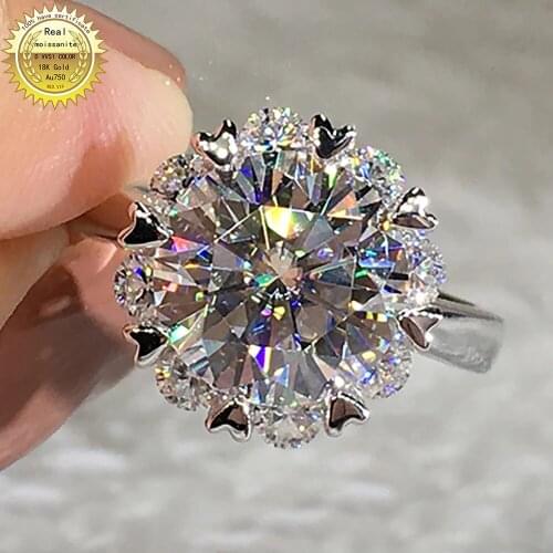 18K Au750 White Gold Ring Women Wedding Party Engagement Ring 1 2 3 4 5 Carat Round Heart Flower Moissanite Diamond Trendy