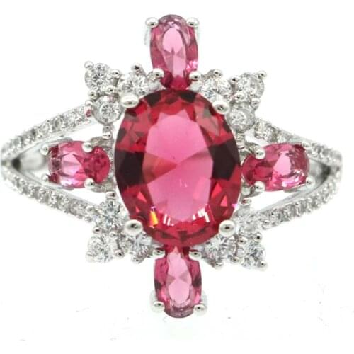 20x19mm Delicate Fine Cut Created Pink Raspberry Rhodolite Garnet Gift For Women Fine Jewelry Silver Rings