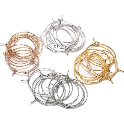 50pcs/lot 20 25 30 35 40mm KC Gold Hoops Earrings Big Circle Ear Wire Hoops Earrings Wires For DIY Jewelry Making Supplies C