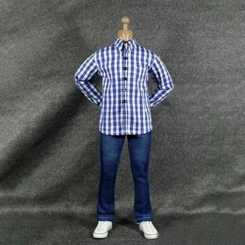 ZY5028 1/6 Male Plaid Shirt Denim Pants Set Clothes Accessories Fit 12'' Action Figure Body IN Stock